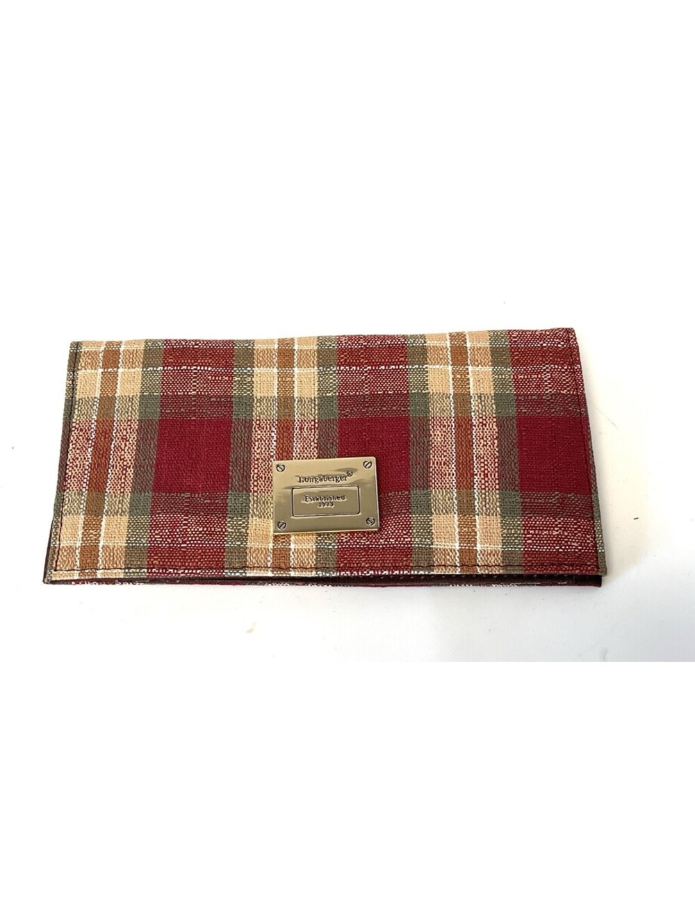 Longaberger Orchard Park Billfold Red Plaid Checkbook Holder Credit Card Slots